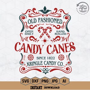 Gammaldags polkagrisar Svg | Julpolkagris Svg | Julskylt Gåva | Polkagris Svg | Kringle Candy Co Svg | Jultröja | Png