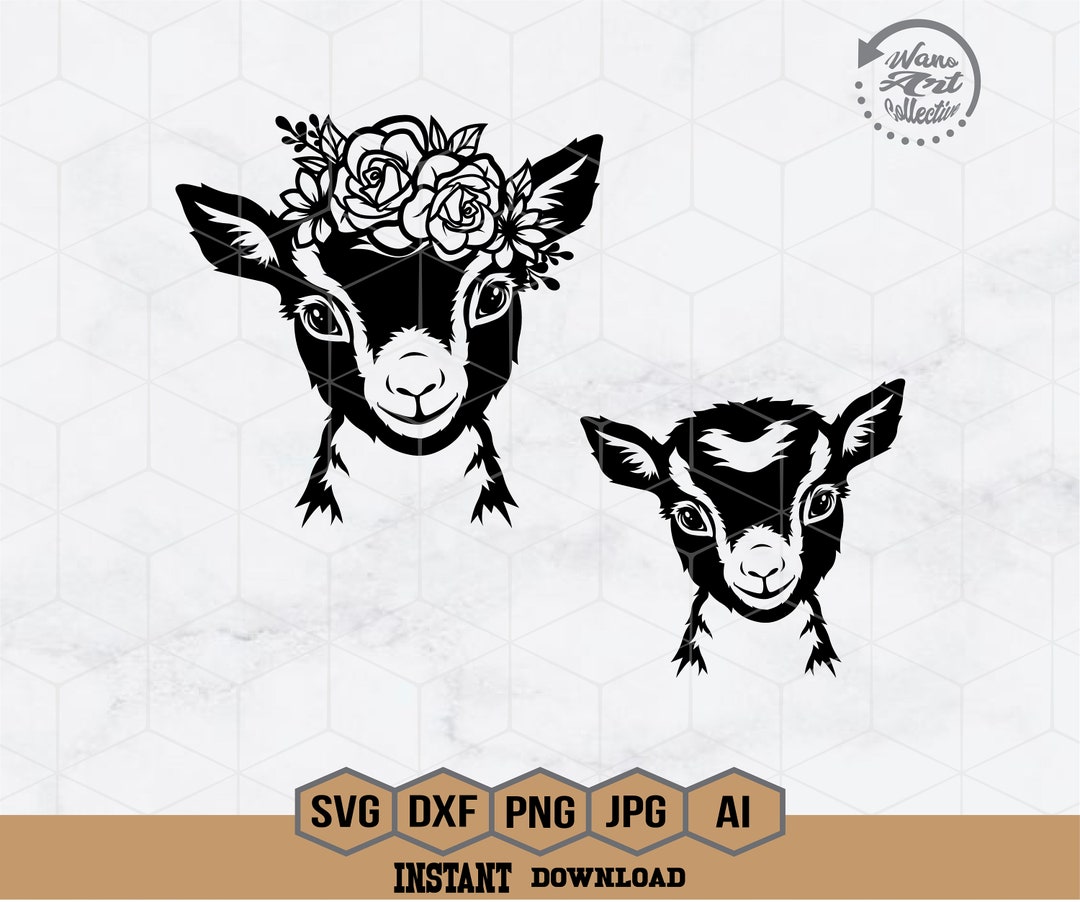 Cute Floral Goat Svg | Cute Goat Face Svg | Farm Goat Svg | Baby Goat ...
