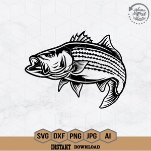Striped Bass Fishing Svg | Fishing Svg | Striped Bass Fish Svg | Bass Fishing Clipart | Bass Stencil | Bass Fish Cricut | Bass Fish Cutfile