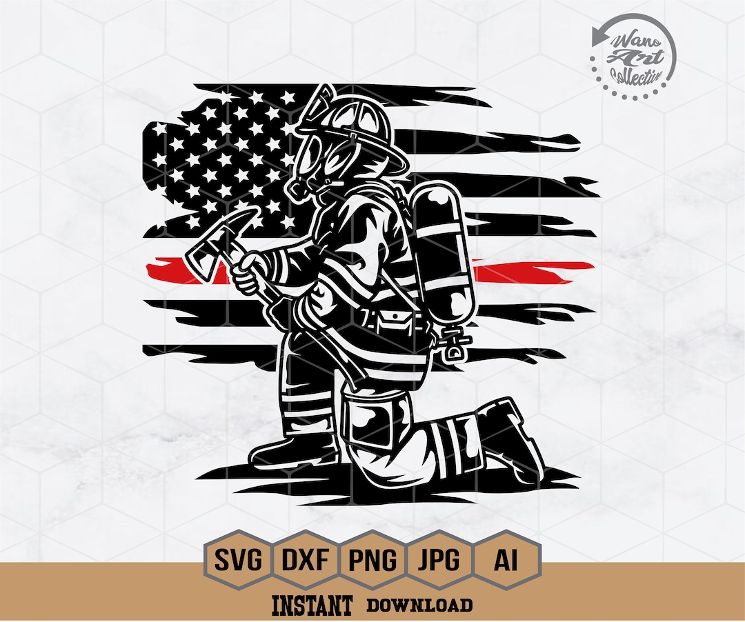 US Firefighter Kneeling Svg | Fire Fighter Svg | Fireman Svg ...