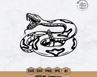 Rattle Snake Svg |  Snake Svg | Serpent Svg | Viper Snake Svg | Poisonous Snake Svg | Viper Svg | Fangs Venomous Svg | Digital | Png Dxf Eps