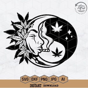 Moon Smoking Joint Svg | Yin Yang Moon Svg | Half Moon Smoking Svg | Cannabis Svg | Weed Svg | Yin Yang Clipart | High as the Moon Png Dxf