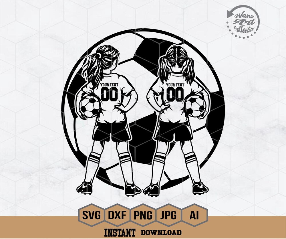 Snorider Design Two Soccer Girls Svg | Personalized Name | Soccer Girl Svg | Soccer Svg | Soccer Player Svg | Football Png | Soccer Shirt | Png Dxf Eps Ai