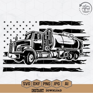 US Septic Truck Svg | Waste Removal Clipart | Vacuum Truck Svg | Sanitation Vehicle Stencil | Waste Disposal T-shirt Design | Png Dxf Eps Ai