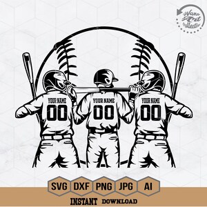 3 Baseball Players Svg | Personalized Name Svg | Baseball Team | Baseball Dad Svg | Baseball Shirt | Baseball Clipart | Baseball Stencil