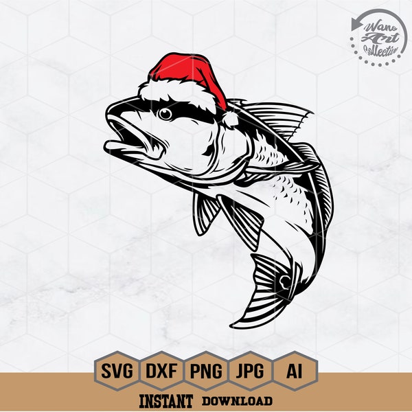 Red Drum Fish with Santa Hat Svg | Funny Christmas Svg | Red Drum  Fish Svg | Fish With Santa Hat Svg | Holiday Shirt | Christmas Clipart