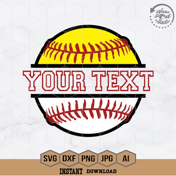 Split Baseball / Softball Svg | Personalized Name Svg | Baseball / Softball Game  Svg | Baseball Monogram | Baseball / Softball Shirt | Png