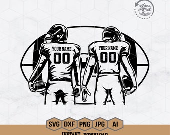 Two Football Players Svg | Personalized Name | Football Name Svg | Football Shirt | Football Season | Superbowl Clipart | Png Eps Dxf Ai