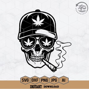 Skull Smoking Cannabis Svg | Smoking Weed svg | Smoking Joint Svg | Marijuana svg | Cannabis Svg | Smoking Weed Svg | Weed Shirt | Png Dxf