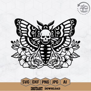 Floral Moth Skull Svg | Death Head Moth Svg | Floral Insect Svg | Skull Moth Svg | Moth with Skull Clipart | Moth with Flowers Png Eps Dxf