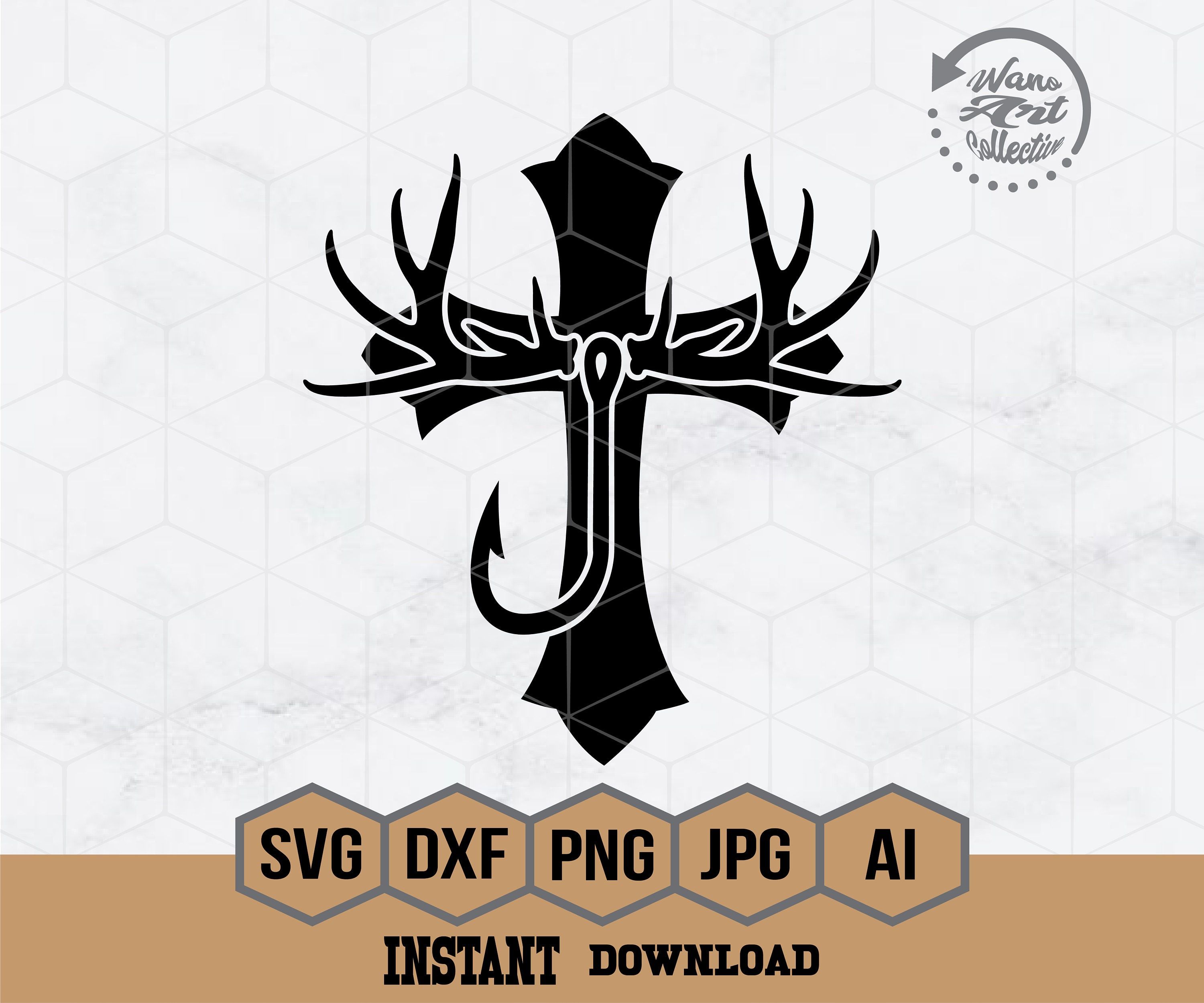Fishing Hook Deer Antler Cross Svg Hunting Svg Cross Hunting Svg Deer