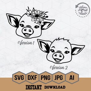 Cute Floral Pig Svg, Cute Pig Face Svg, Pig Svg,Baby Pig Svg, Pig with Flowers Svg, Farm Animal Svg, Piggy Piglet Farmhouse Farm Svg, Png