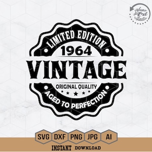 Birthday Vintage Svg | 60th Birthday Svg | Aged to Perfection Svg | Vintage 1964 Svg | Birthday Premium Quality T-shirt | Png Dxf Jpg Eps