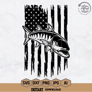 USA Flag Bass Fishing SVG Fishing Rod American Flag Fish Svg
