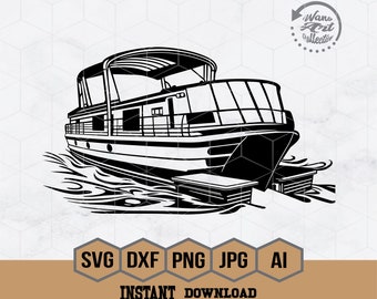 Pontoon Boat Svg | Pontoon  Svg | Boat Svg | Pontoon Boat Clipart | Pontoon Boat Svg Files for Cricut | Cut Files For Silhouette Dxf Png Eps