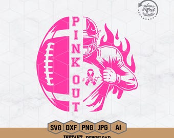 Pink Out Football Svg | Fight Cancer Pink Ribbon Svg | Pink Out Svg | Breast Cancer Awareness Svg | Block Cancer Svg | Football Cancer Svg