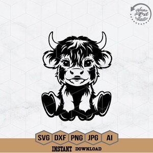 Highland Kuh-Svg-Datei | Süße Highland Kuh Kuh | Niedliches Tier Muster | Kuh-Svg | Highland Kuh Kuh Aufdruck | Highland Kuh Clipart | Png Eps Dxf
