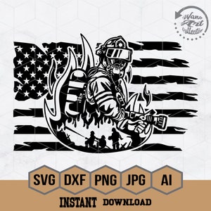 US FireFighter Svg, Fire Fighter Svg, US Fireman Svg, Rescue Svg, First Responder Cutfile, US Fire Fighter Scene Svg, Dad And Son Cricut