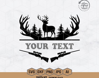 Deer Hunting Frame Svg | Deer Svg | Hunting Deer Monogram | Rifle Svg | Camping Svg | Buck Svg | Hunting Shirt | Deer Antler Cut File Cricut