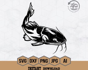Pesce gatto SVG / Pesca al pesce gatto SVG / Clipart di pesce gatto / Pesce gatto PNG / Stencil di pesce gatto / Pesca all'aperto SVG / Pesca nel lago Cutfile per Cricut