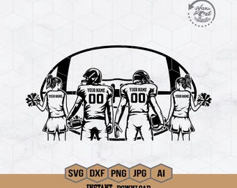 2 Football Players Svg | 2 Cheerleader Svg | Cheerleading Svg | Cheer Dance Svg | Football Shirt | Football Season | Cheer Clipart | Png Dxf