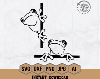 Frosch-peeking-Svg, Tier-Spähen-Svg, Frosch-Svg, Frosch-Clipart, Frosch-Cut-Datei, Frosch png, Frosch-Schablone, spähendes Tier-svg, Frosch-Shirt