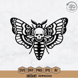 Moth Skull Svg | Death Head Moth Svg | Gothic Svg | Skull Moth Svg | Flying Insect Clipart | Moth Stencil | Butterfly Cut File | Png Dxf Eps