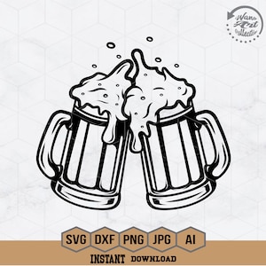 Beer Mugs Svg | Beer Cheers Svg | Beer Glass Svg | Beer Mug Png | Beer Clipart | Wine and Beer Svg | Cheers and Beers Svg | Png Dxf Eps Ai