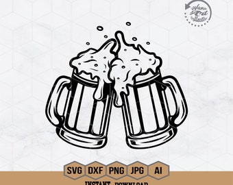 Beer Mugs Svg | Beer Cheers Svg | Beer Glass Svg | Beer Mug Png | Beer Clipart | Wine and Beer Svg | Cheers and Beers Svg | Png Dxf Eps Ai