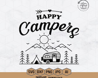 Happy Campers Svg / Camping Van Svg / Escena al aire libre Svg / Aventura Svg / Camp Life Svg / Camp Svg / Camper Shirt / Cortar archivos / Cricut / Png