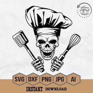 Chef Skull Svg | Master Chef Svg | Chef Svg | Chef Skull Clipart | Chef Clipart | Grill Master Svg | Chef Skull Shirt| Skeleton Chef Svg