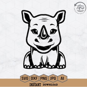 Rhino Svg | Cute Rhino Sitting Svg Png | Baby Rhino Svg | Cute Animal Svg | Safari Animal Svg | Zoo Animal Svg | Wild Animal Svg | Cute Png