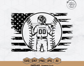 Nom personnalisé Svg | Joueur de softball américain Svg | L'équipe de softball Svg | Softball maman Svg | Clipart joueur de softball | Fichier de coupe de softball | Eps png