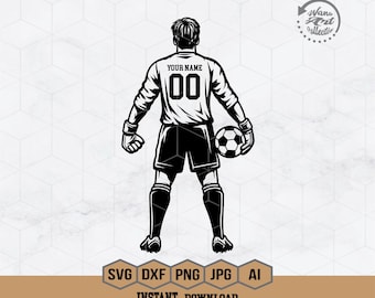 May include: Black and white illustration of a soccer goalie wearing a jersey with the text "YOUR NAME" and the number "00". The goalie is holding a soccer ball in his right hand.