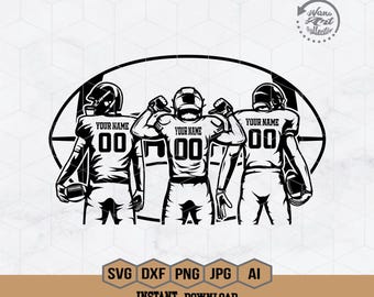Three Football Players Svg | Personalized Name | Football Team Svg | Football Shirt | Football Season | Superbowl Clipart | Png Eps Dxf Ai