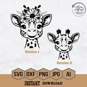 Cute Floral Giraffe Svg Png | Cute Giraffe Face Svg | Baby Giraffe Svg | Giraffe Face Svg | Zoo Animal Svg | Cute Animal Face Svg | Png Dxf