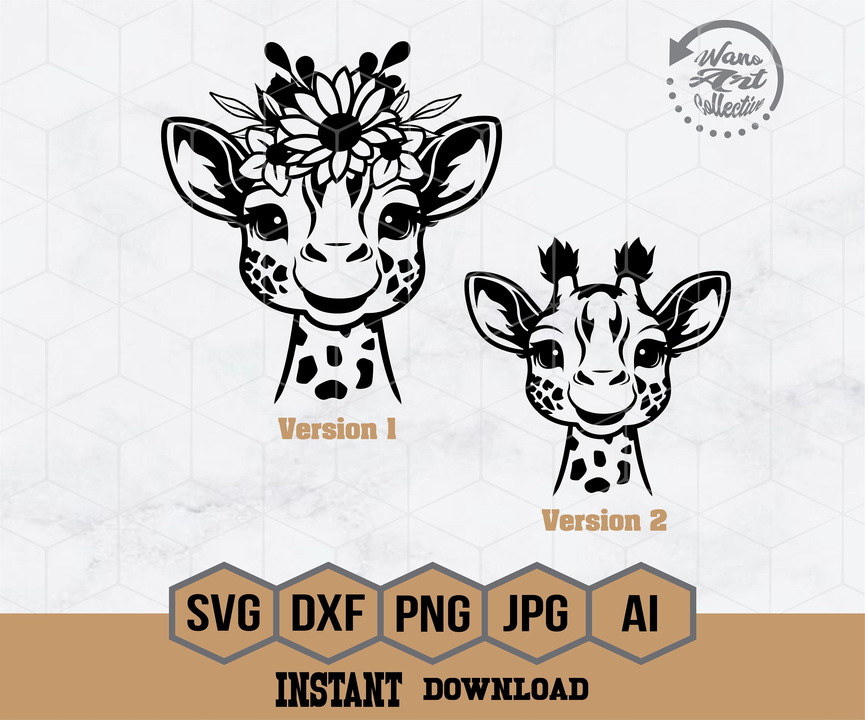 Cute Floral Giraffe Svg Png | Cute Giraffe Face Svg | Baby Giraffe Svg | Giraffe Face Svg | Zoo Animal Svg | Cute Animal Face Svg | Png Dxf