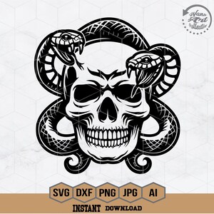 頭蓋骨と蛇の SVG | 頭蓋骨蛇の SVG | 蛇の SVG | ゴシック スカル SVG | 頭蓋骨のクリップアート | 蛇のクリップアート | 頭蓋骨蛇のシャツ | PNG Dxf EPS