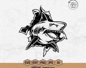 Tiburón en el océano SVG / Tiburón salvaje SVG / Tiburón asesino SVG / Tiburón SVG / Imágenes prediseñadas de tiburón / Cara de tiburón SVG / Pez tiburón SVG / PNG DXF JPG EPS