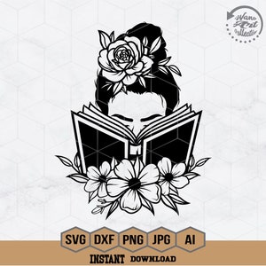Woman/Girl Reading a Book Svg | Book Lover Svg | Floral Book Girl Svg | Floral Girl Svg | Book Reading Svg | Bookish Clipart | Book Cricut