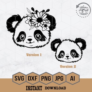 Floral Panda Svg | Panda Svg | Cute Animal Svg | Cute Baby Panda Svg | Baby Panda Png | Animal Svg | Panda with flower on head Svg | Png Dxf