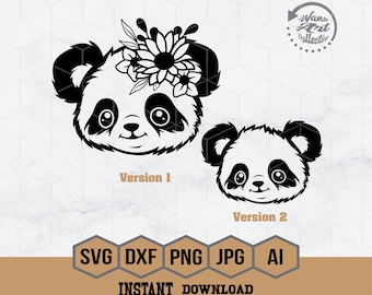Floral Panda Svg | Panda Svg | Cute Animal Svg | Cute Baby Panda Svg | Baby Panda Png | Animal Svg | Panda with flower on head Svg | Png Dxf