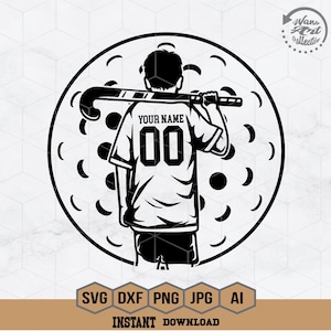 May include: Black and white illustration of a hockey player holding a hockey stick. The player is wearing a jersey with the text "YOUR NAME" and the number "00".