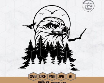 Amerikanischer Adler geschnitten Datei | Adler-SzeneSvg | Vaterländischer Adler Schmuck | Adler Silhouette | Adler Clipart Cut Dateien für Cricut | Png, Dxf, Eps Ai
