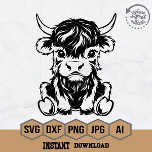 Highland Kuh Kuh Aufdruck | Süße Highland Kuh sitzend SVG | Highland Kuh Druck | Kuh geschnitten Datei | Kuh Kuh Aufdruck | Baby Kuh Clipart | Highland Kuh Cricut