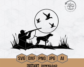 Dog Hunting Duck Clipart, Duck svg, Duck Hunting svg, Hunting Scene Svg, Hunting Shirt svg, Hunter Dad svg, Hunting Cutfile, Hunter png