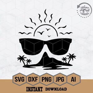 Palm Tree SVG, Tropical Svg, Beach Svg, Ocean Scene Svg, Beach scene Svg, Ocean Sunset Svg, Beach Landscape, Ocean Clipart, Palm Tree png
