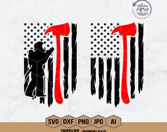 Fire Fighter  Svg | US Fire Fighter Svg | Red Line Flag Svg | Distressed Fire Fighter Flag Svg | Firefighter US Flag T Shirt | Png Dxf Eps