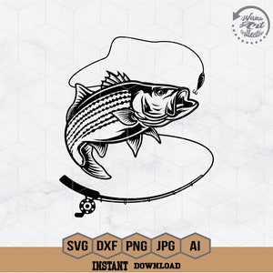 Striped Bass Fishing Svg | Striped Bass Fish Svg | Bass Fishing Clipart | Fishing Shirt | Bass Fish Cricut | Bass Fish Cutfile | Png Eps Dxf