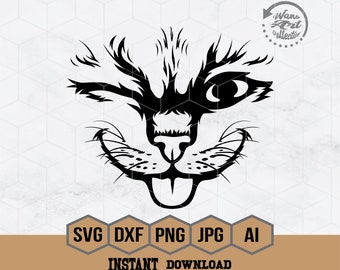 Cat Face Svg | Cat Wink Svg | Cute Kitten Cat Svg | Cute Cat Face Svg | Kitten Clipart | Cat Svg | Pet Lover Shirt | Animal Lover Cutfile